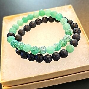Natural Lava Stone Tiger Eye Beaded Yoga Bracelets, Elasticated